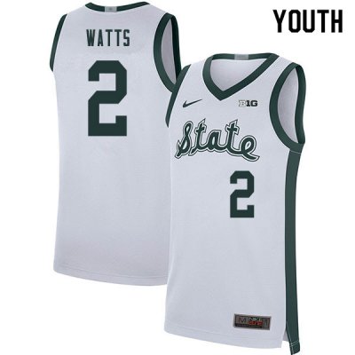 Youth Michigan State Spartans NCAA #2 Rocket Watts White Authentic Nike 2019-20 Retro Stitched College Basketball Jersey YR32A36JJ